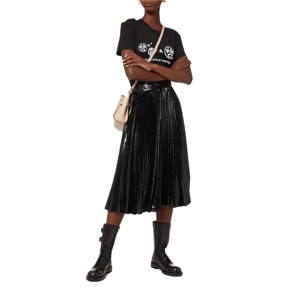 NWT Dolce & Gabbana Black Pleated Midi Skirt in Flowing Lamé Velvet  IT 38 US XS - Picture 10 of 13